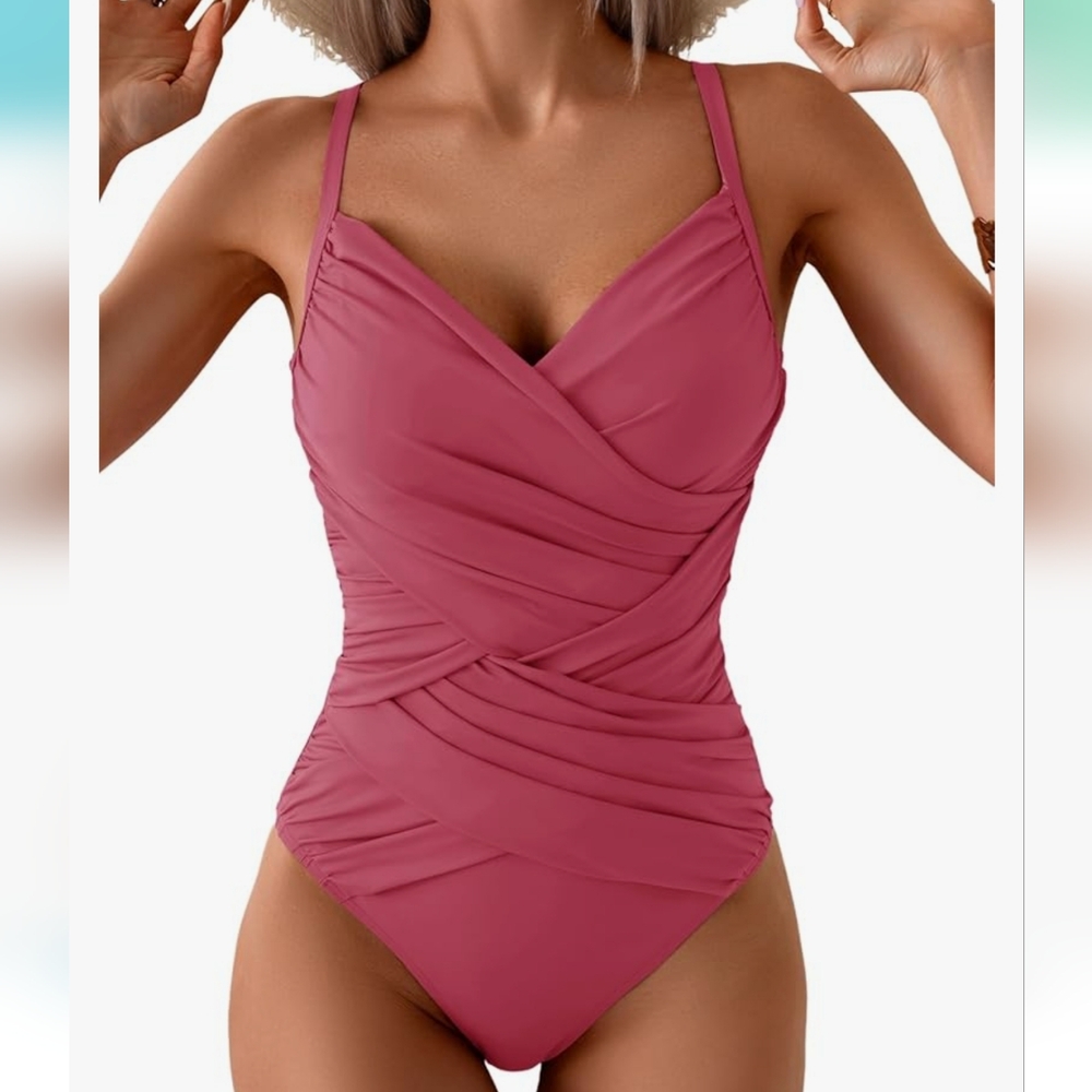 ​NWT Mauve/Dusty Rose Criss-Cross Slimming Swimsuit Swimwear Medium
